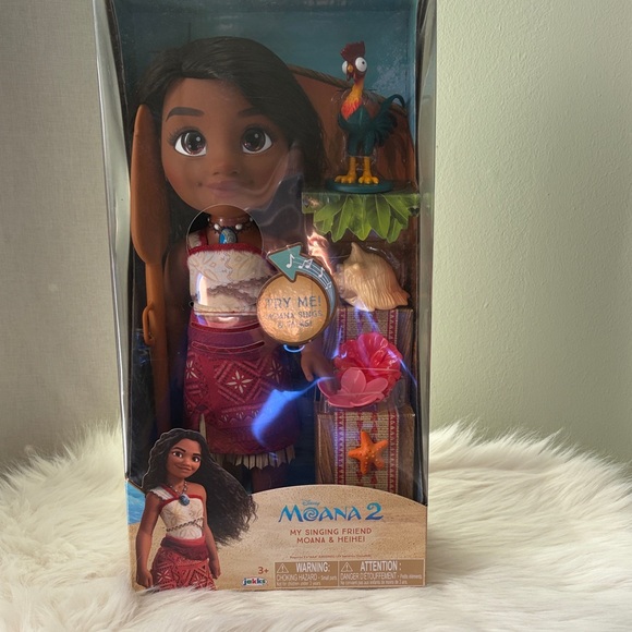 Disney Other - Disney Moana 2 Singing Friend Doll with Brown Hair, Red Outfit, Green Parrot